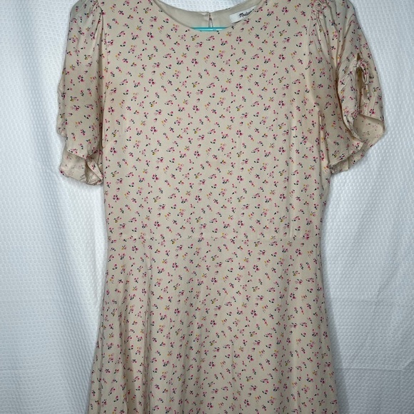 Madewell Microfloral Flutter Sleeve Mini Dress Cream Pink Size 0 - Picture 10 of 16